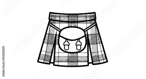 Plaid skirt design with round pocket in minimalist style  