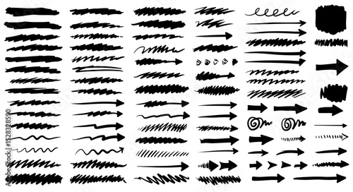 Hand Drawn Arrows and Lines Graphic Design Elements Set for Web Design Projects