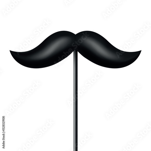 Vector 3d Realistic Black Mustache Prop on Stick, Isolated. Simple Mustache for Party, Photo Booth, Masquerade, Costume, Funny Carnival, Cosplay, Hipster Style