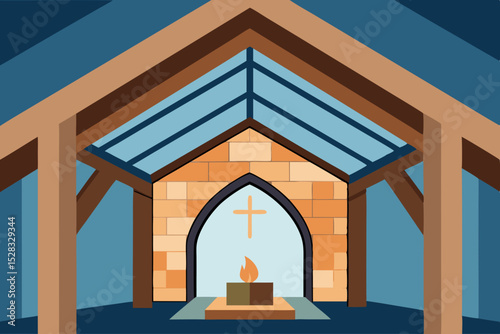 Grand Cathedral Ceiling Cartoon Animation Background Vector illustration