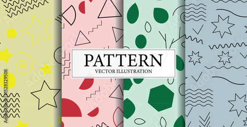 Assembly of seamless patterns, abstract shapes - Vector illustration
