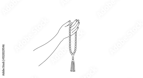 Hand holding mala beads for meditation and prayer