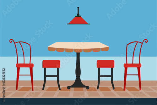 Vintage French Cafe Terrace Cartoon Animation Background Vector illustration