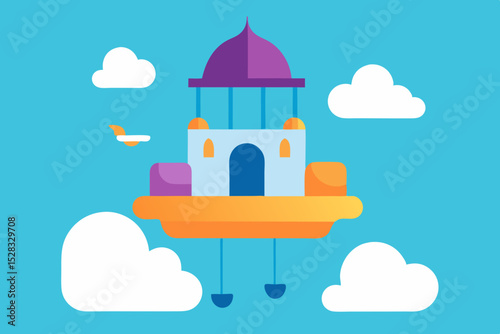 Cloud Palace Cartoon Animation Background Vector illustration