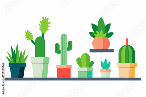 Cactus and Succulents Cartoon Animation Background Vector illustration