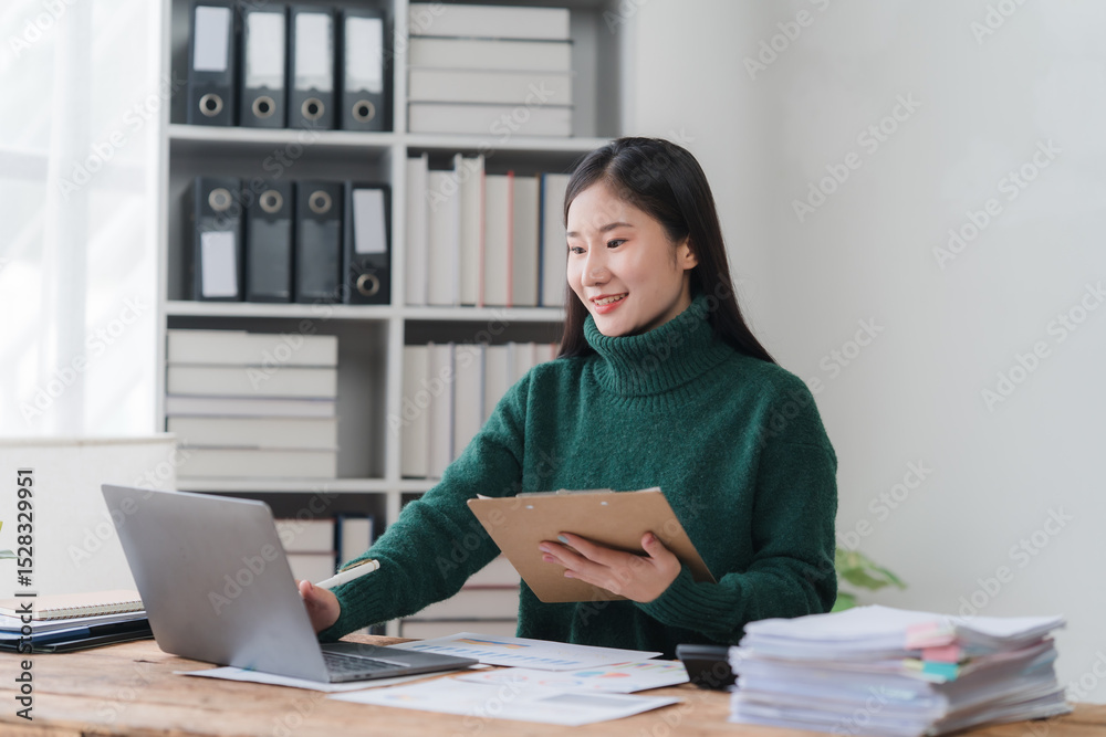 Asian Woman Working from Home Office Asian Woman Working from Home Office