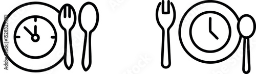 Intermittent fasting and meal time icons with plate, clock, fork, and spoon – vector illustration