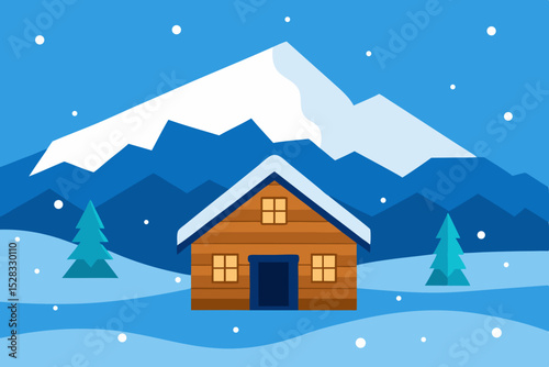 Snowy Alps Cabin Cartoon Animation Background Vector illustration