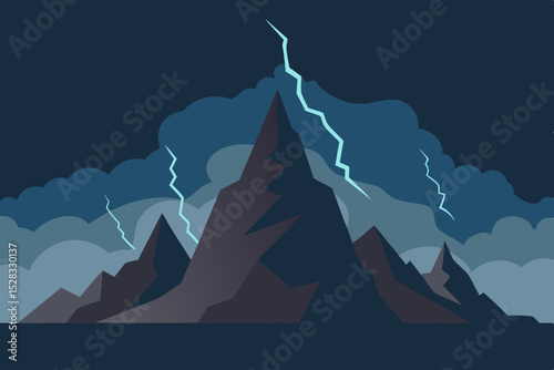Lightning Storm Mountains Cartoon Animation Background Vector illustration