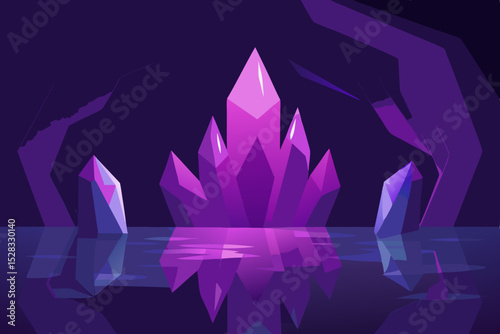 Amethyst Cave Cartoon Animation Background Vector illustration