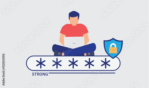 Man using strong password security with locked padlock