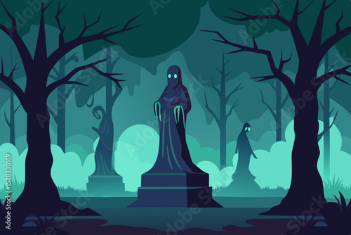 Cursed Forest Cartoon Animation Background Vector illustration