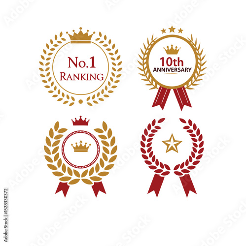 Golden Laurel Wreath Award Badges No.1 Ranking & 10th Anniversary Celebration Design Elements