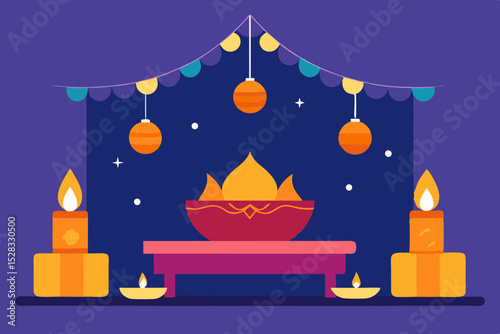 Diwali Living Room Cartoon Animation Background Vector illustration