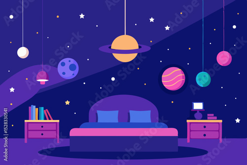 Starlit Bedroom Cartoon Animation Background Vector illustration