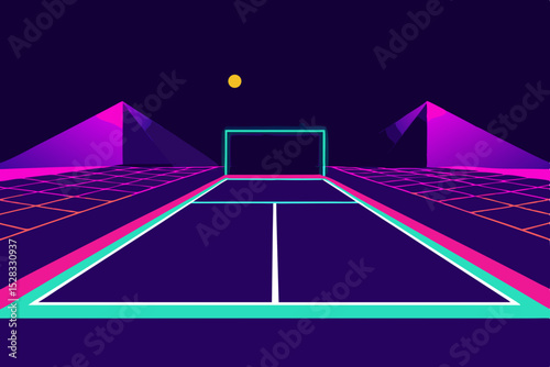 Glow-in-the-Dark Tennis Court Cartoon Animation Background Vector illustration