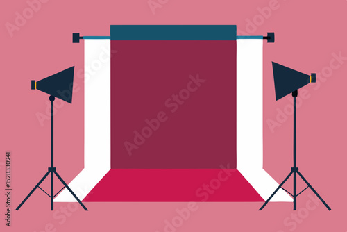 Empty Studio with Softboxes Cartoon Animation Background Vector illustration