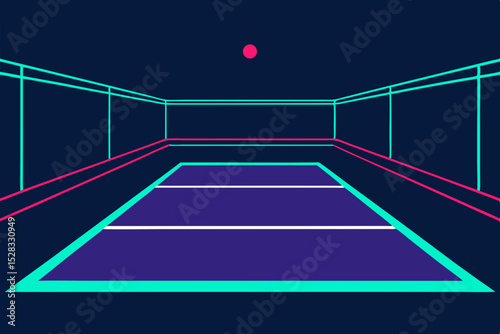 Illuminated Tennis Court Cartoon Animation Background Vector illustration