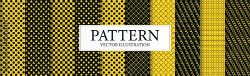 Panoramic patterns 8 pcs set black yellow - Vector illustration