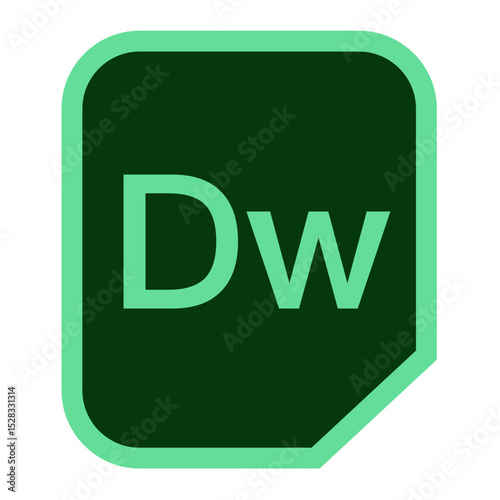 Illustration of a green adobe dreamweaver icon with rounded corners and white background color design