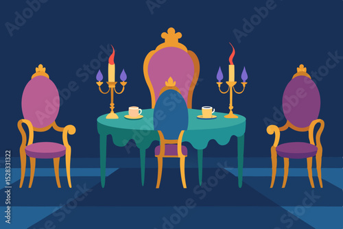 Enchanted Dining Room Cartoon Animation Background Vector illustration