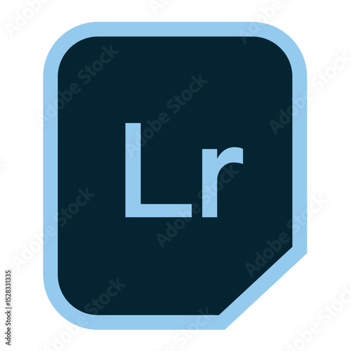 Illustration of a lightroom logo featuring a rounded square shape with the letters lr in light blue color