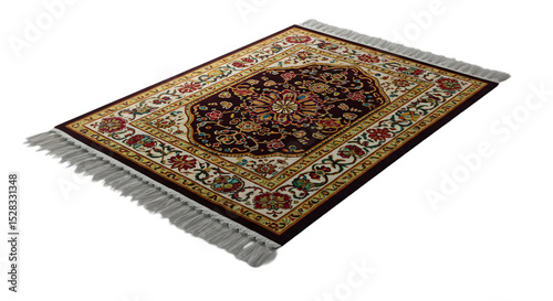 Rectangular Area Rug: Maroon and Beige Floral Pattern with Fringe