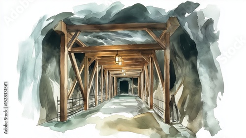 Wieliczka Salt Mine. Wieliczka Salt Mine hand drawn watercolor illustration