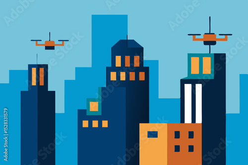 Flying Delivery Drones Cartoon Animation Background Vector illustration