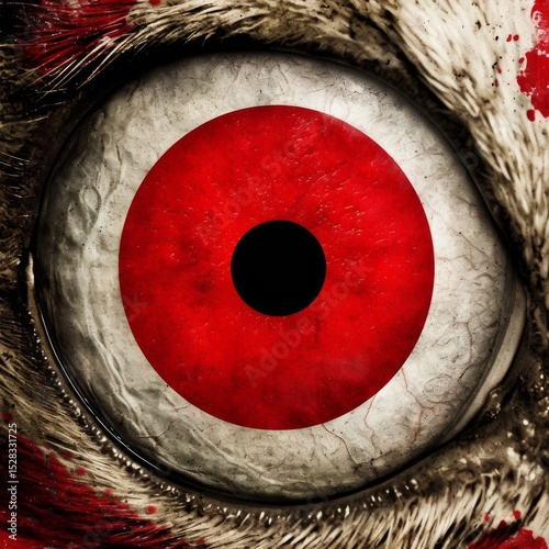 Intense visual impact red eye art digital medium surreal environment close-up view horror concept