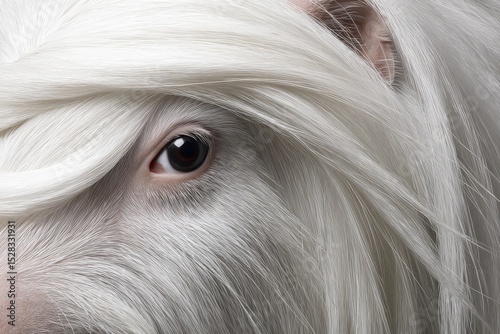 Majestic white animal with flowing hair studio setting close-up photography intimate atmosphere artistic perspective