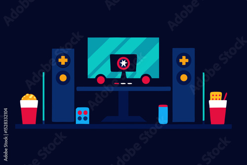 Ultimate Gamer Setup Cartoon Animation Background Vector illustration