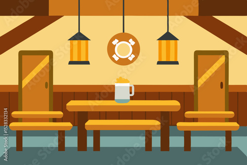 Traditional Biergarten Cartoon Animation Background Vector illustration