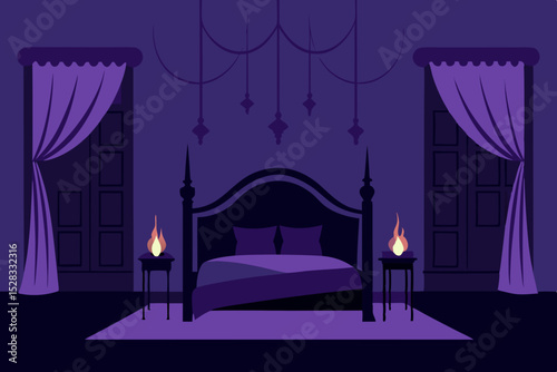 Luxurious Gothic Bedroom Cartoon Animation Background Vector illustration