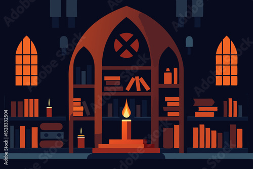 Gothic Library Cartoon Animation Background Vector illustration