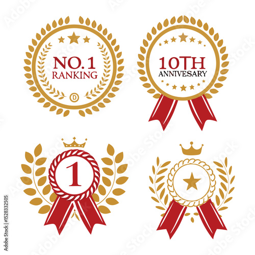 Gold Award Winning Anniversary and Ranking Badges  Premium Vector Graphics