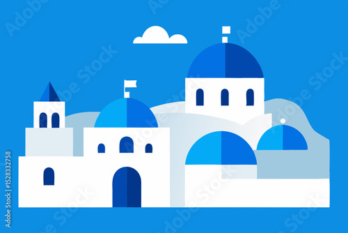 Greek Island Village Cartoon Animation Background Vector illustration