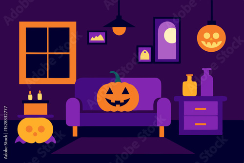 Creepy Halloween Lounge Cartoon Animation Background Vector illustration
