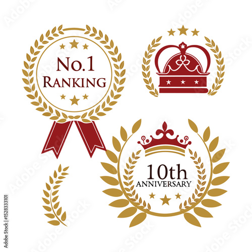 Premium Award Winning Design  Elegant Laurel Wreath and Crown Icons for Ranking and Anniversary Celebrations