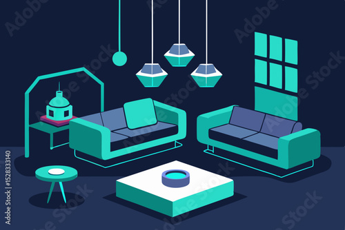 Modern 3D Printed Lounge Cartoon Animation Background Vector illustration