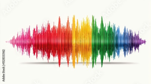 An abstract representation of colorful sound waves against white backdrop