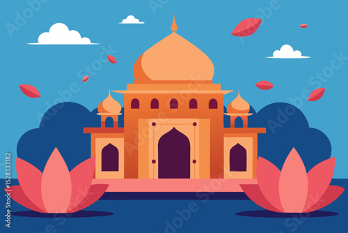 Lotus Palace Cartoon Animation Background Vector illustration