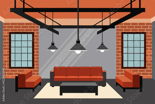 Loft Style Apartment Cartoon Animation Background Vector illustration