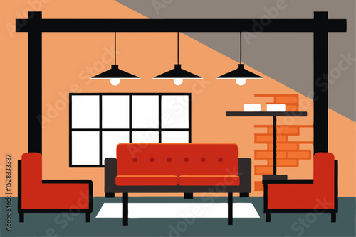 Stylish Loft Apartment Cartoon Animation Background Vector illustration