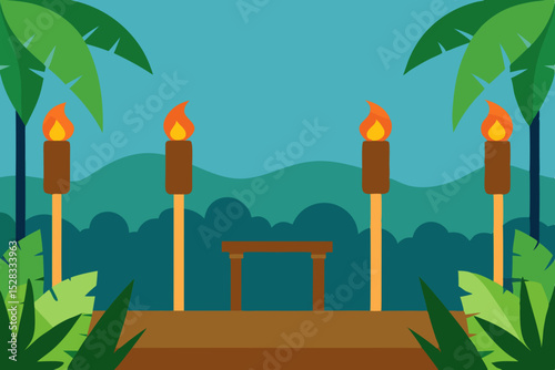 Jungle Terrace Cartoon Animation Background Vector illustration