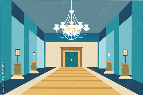 Opulent Hotel Lobby Cartoon Animation Background Vector illustration