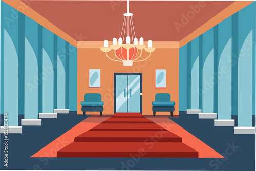 Grand Hotel Lobby Cartoon Animation Background Vector illustration