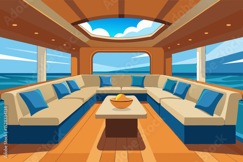 Exclusive Yacht Interior Cartoon Animation Background Vector illustration
