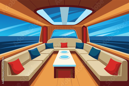 Opulent Yacht Interior Cartoon Animation Background Vector illustration
