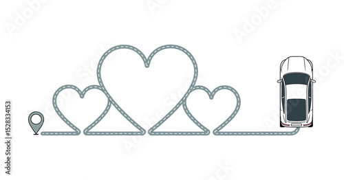 Car Trip Through Hearts A Romantic Journey on the Road to Love and Happiness Destination Pin